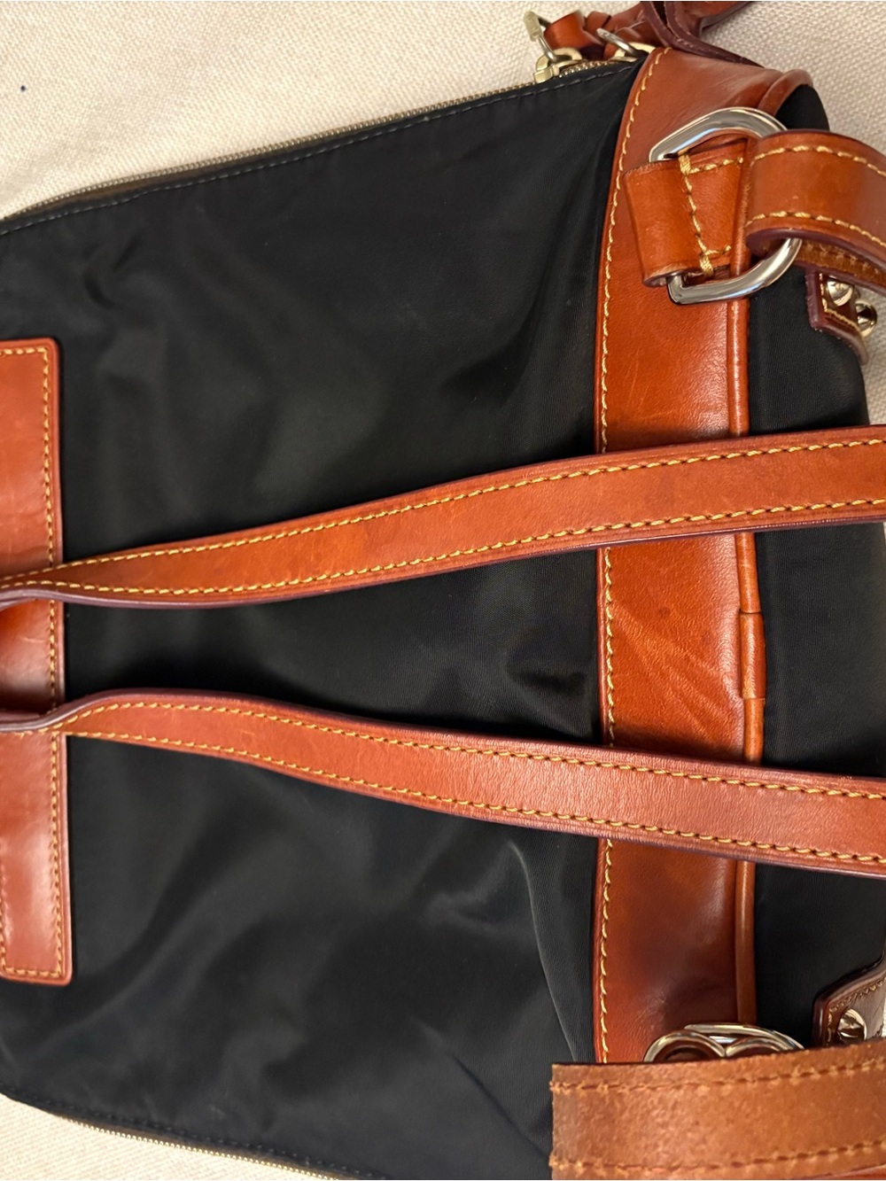 Dooney & Bourke Black Nylon Backpack with Brown Leather Trim EUC - Picture 5 of 10